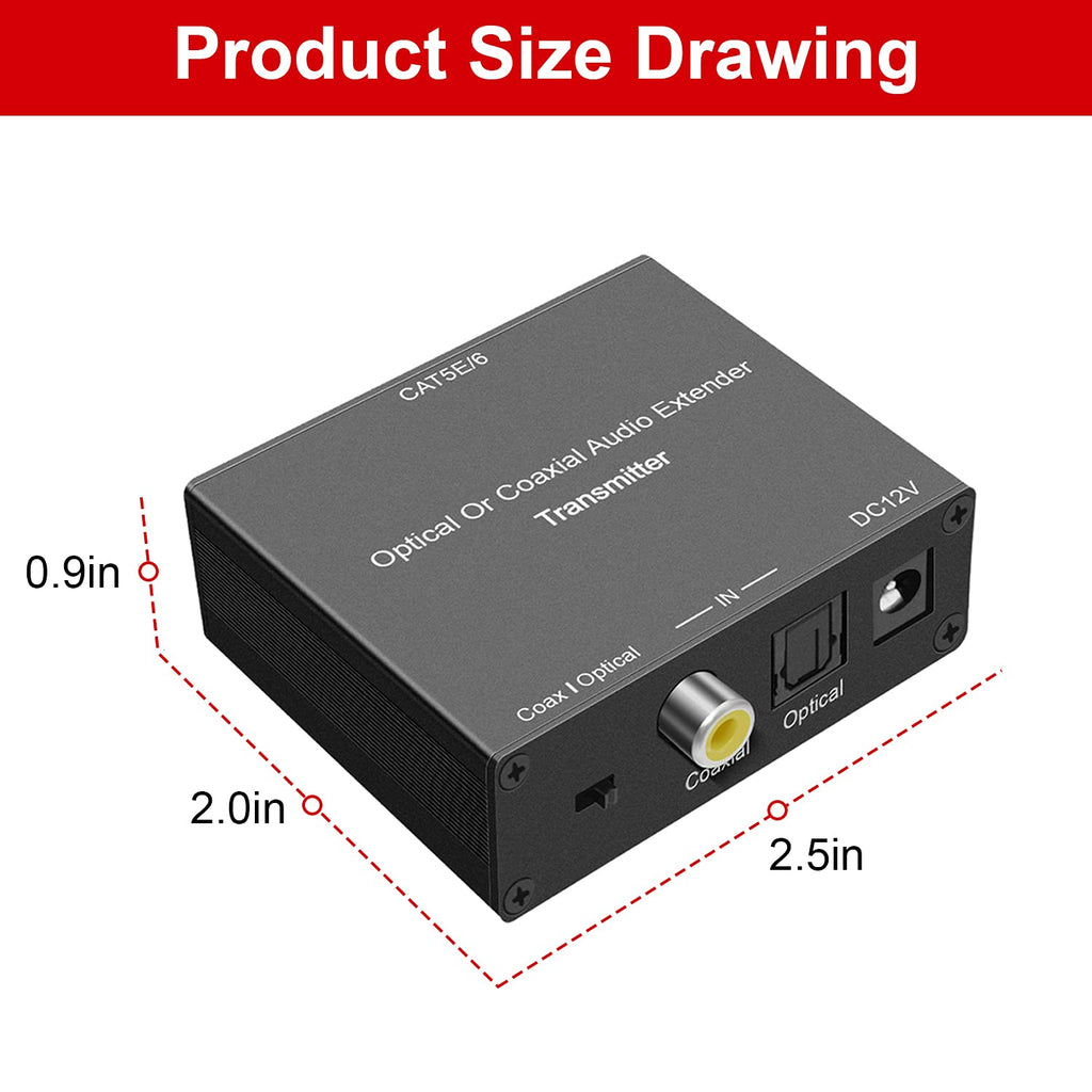 Optical/Coaxial Digital Audio Extender over Cat5E/6 Cable up to 990' (300m) I829