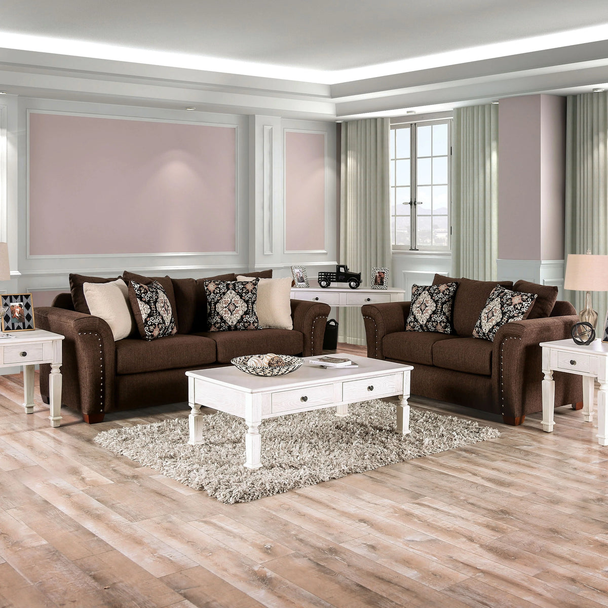 Traditional Fabric Upholstered 2-Piece Sofa Set M915