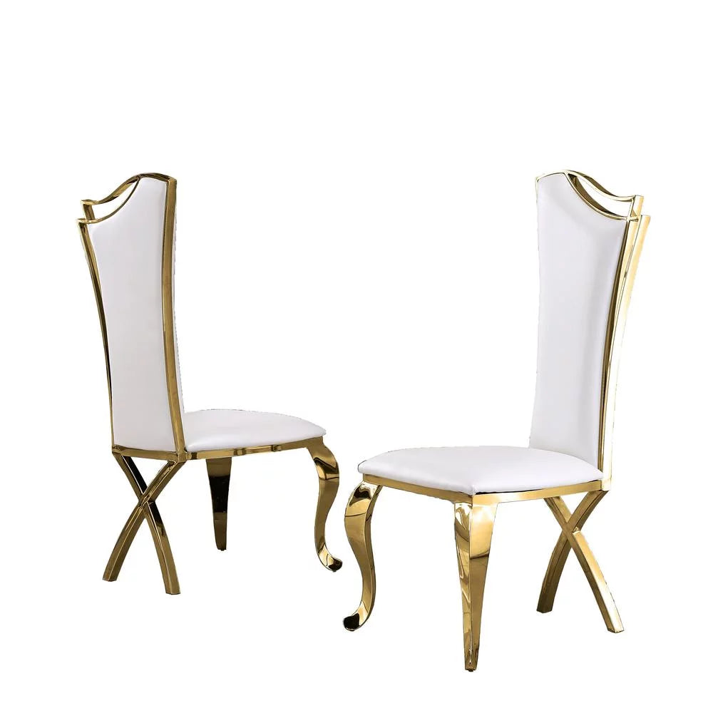 White Faux Leather Gold Stainless Steel Side Chairs Set of 2 K642012