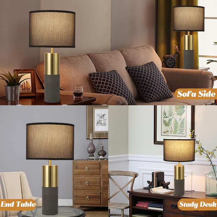 24" Tall Black Gold Set of 2 Concrete Touch Control Table Lamps T768