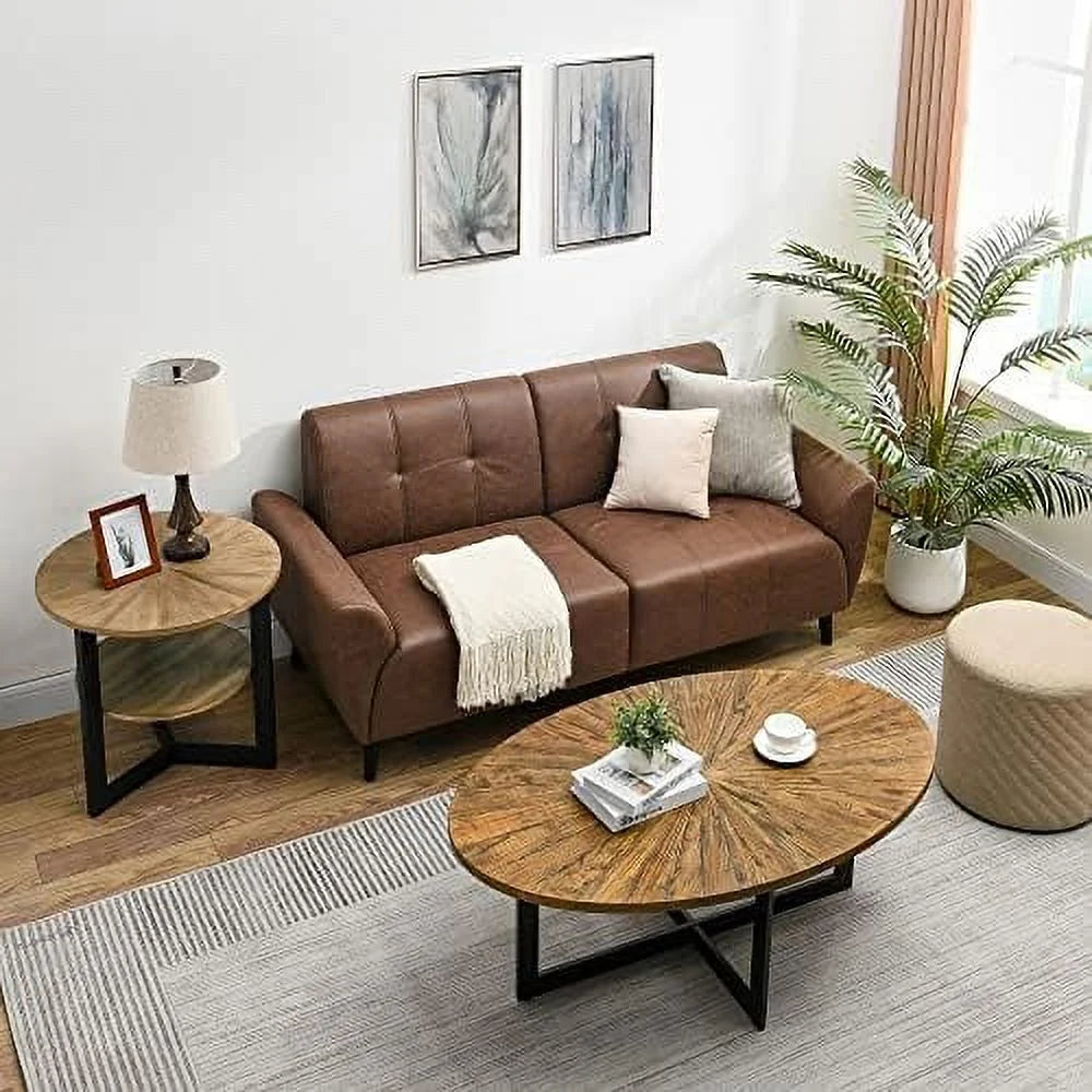 Round Solid Wood Coffee Table with Metal Legs R62918