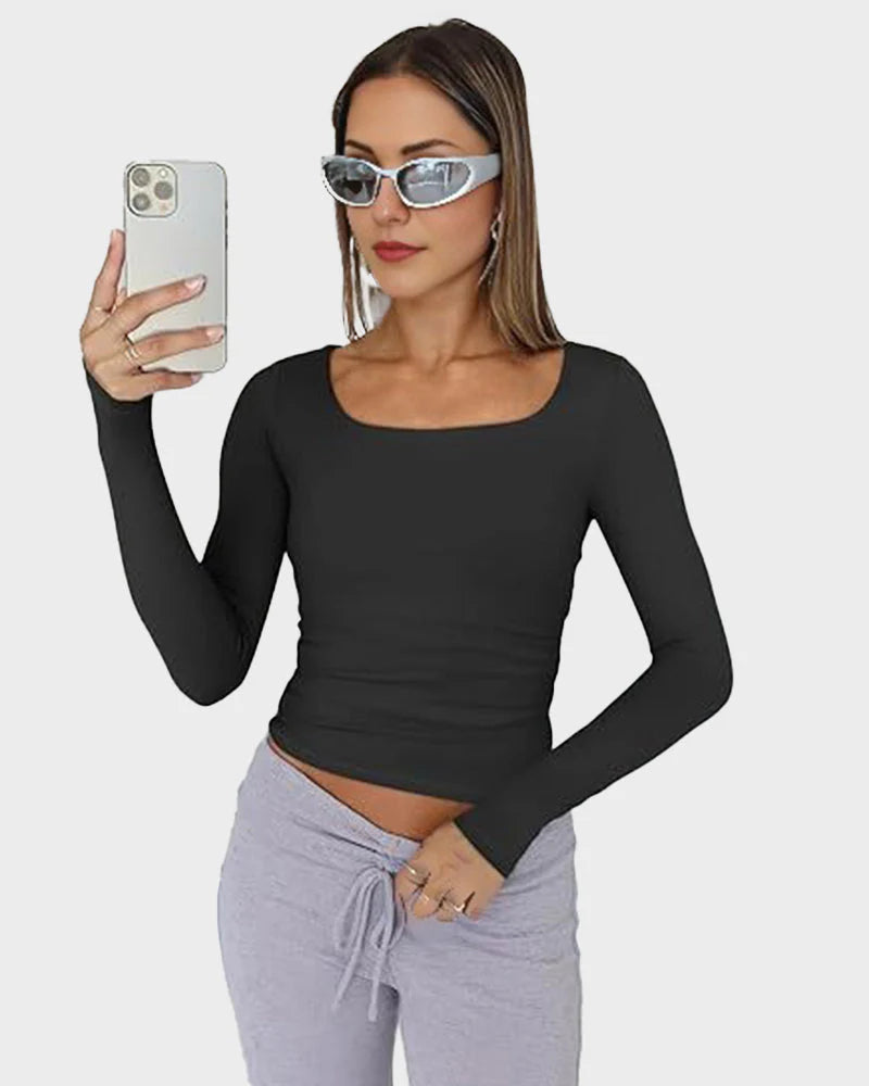 Slim-Fit Square-Neck Crop Top Q998