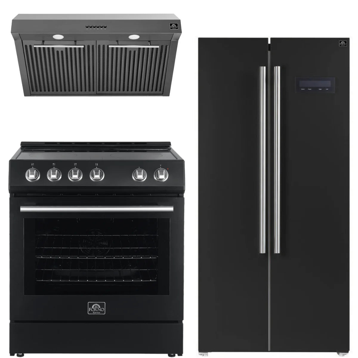 30 Electric Range, Range Hood and Refrigerator in Black J496450