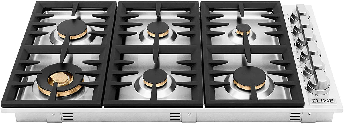 36 in. Dropin Cooktop with 6 Gas Brass Burners M22385