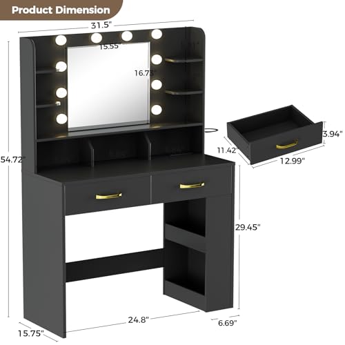 White Vanity Desk with Lighted Mirror and Power Outlet Z5685