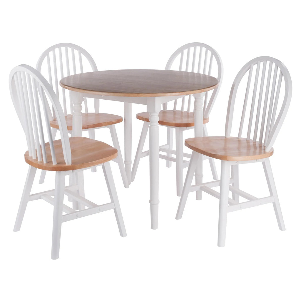 Drop Leaf Dining Table with Chairs Set of 5 Beige and White S4884