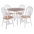 Drop Leaf Dining Table with Chairs Set of 5 Beige and White S4884