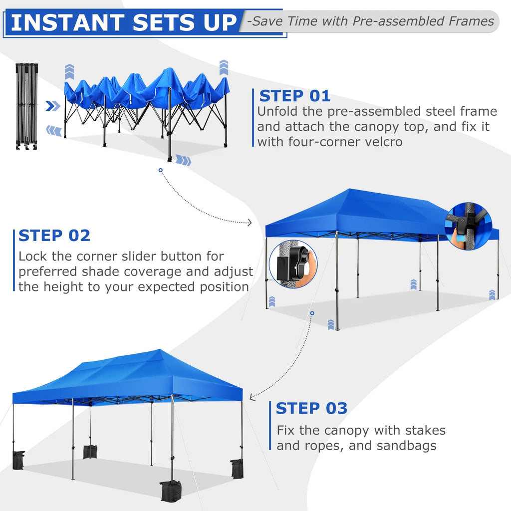 10' x 20' Pop Up Canopy Tent Straight Leg Shelter with Roller Bag, Blue B228