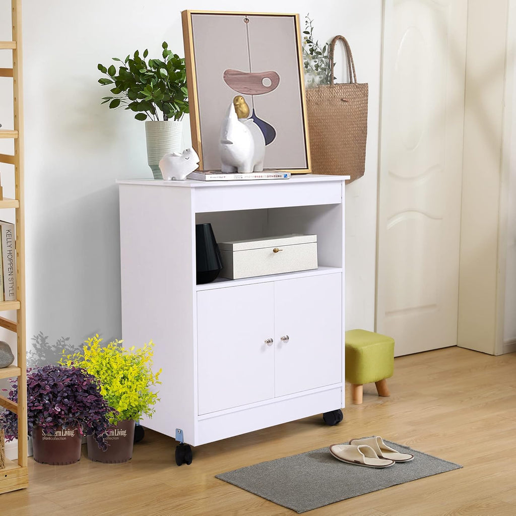 White Pack of 2 Microwave Kitchen Cart with Storage A4232
