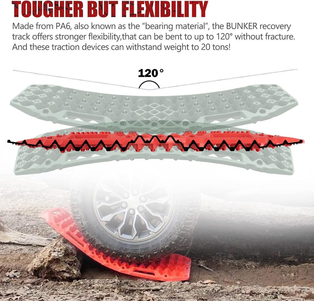Red Off-Road Traction Boards with Jack Lift Base, 2 Pcs Recovery Track Ramp Traction Mat with Carry Bag L297