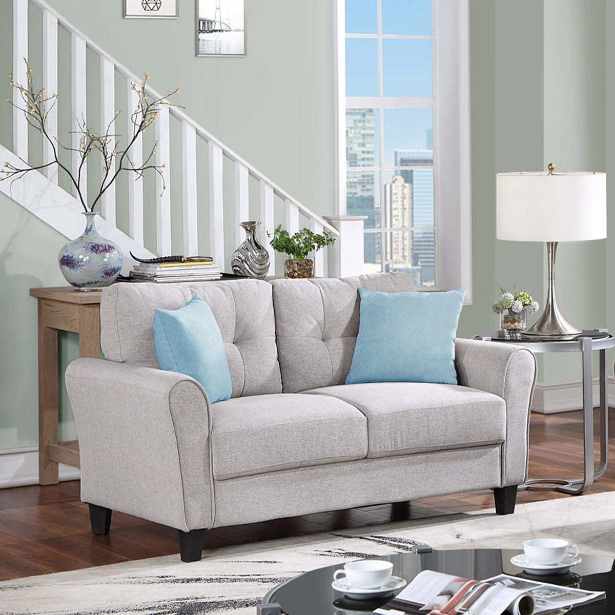 Light Grey Linen 2+3-Seat Sofa Set O953