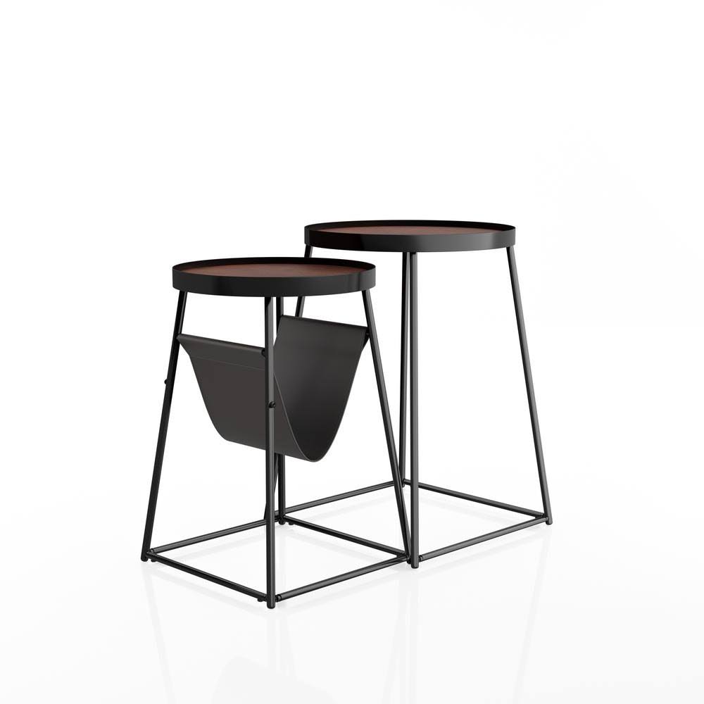 2-Piece Walnut and Matte Black Nesting Table X8546