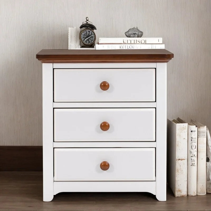 Solid Wood Nightstand with USB Charging Port and Three Drawers M43190