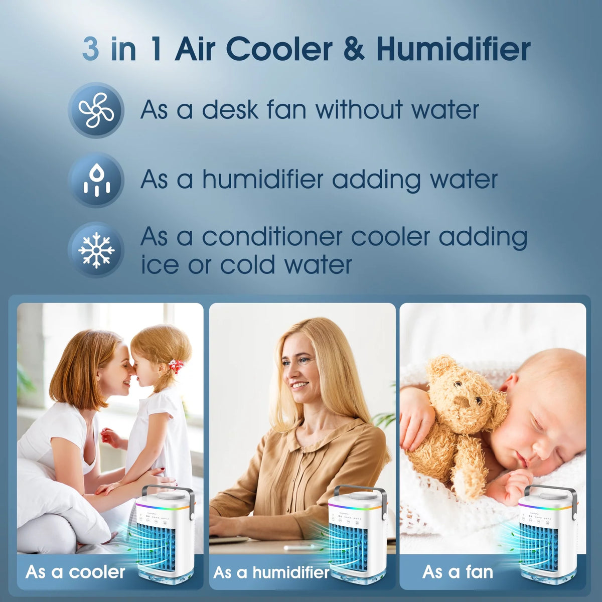 Portable 700ml Mini Evaporative Air Cooler Desk Fan with 4 Speeds W418