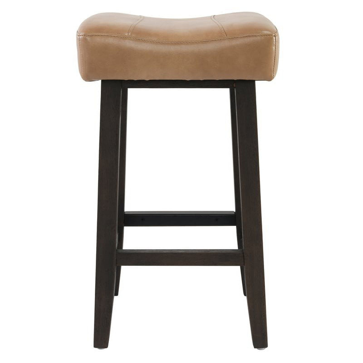 Camel Beige Leather and Wood Backless Bar Stool Set of 2 G9846
