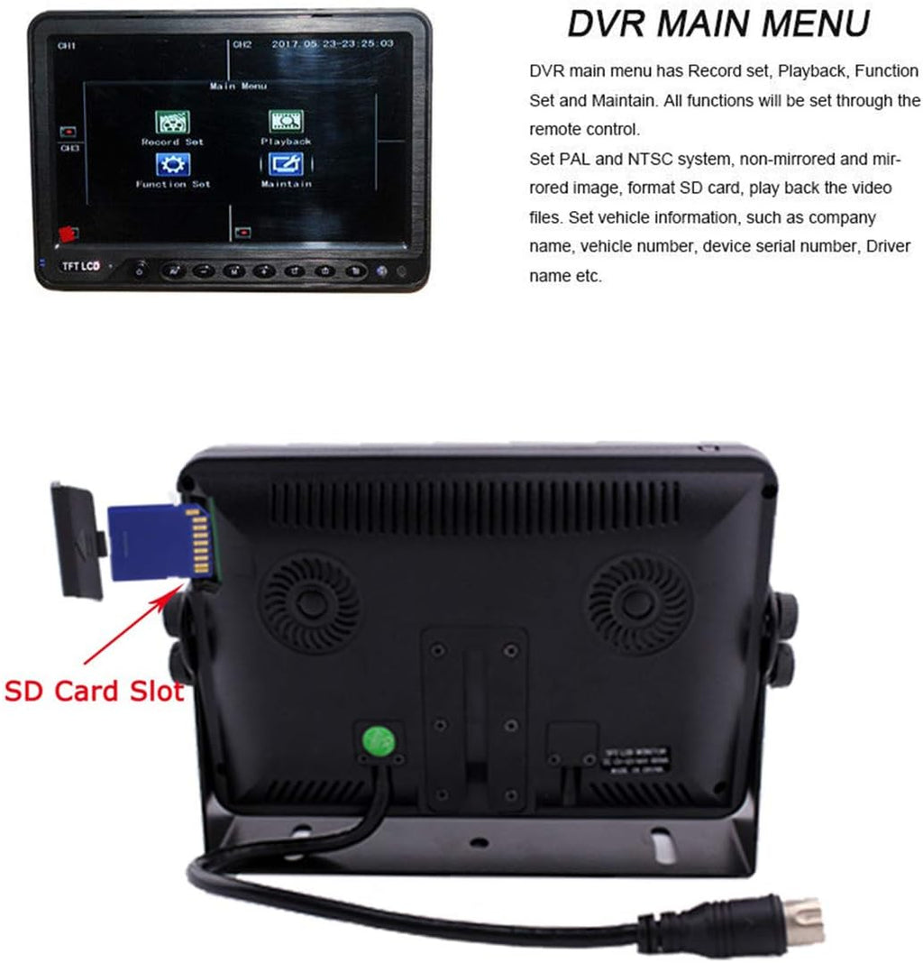 9 inch DVR Monitor with Quad Split Screen, 4 x Side Cameras + 1 x Backup Camera, HD Colour IP69K & 10G Vibration Camera System O62248