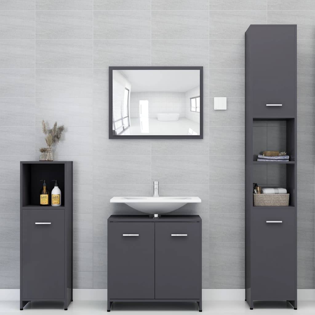 Bathroom Cabinet High Gloss Gray Chipboard B88782