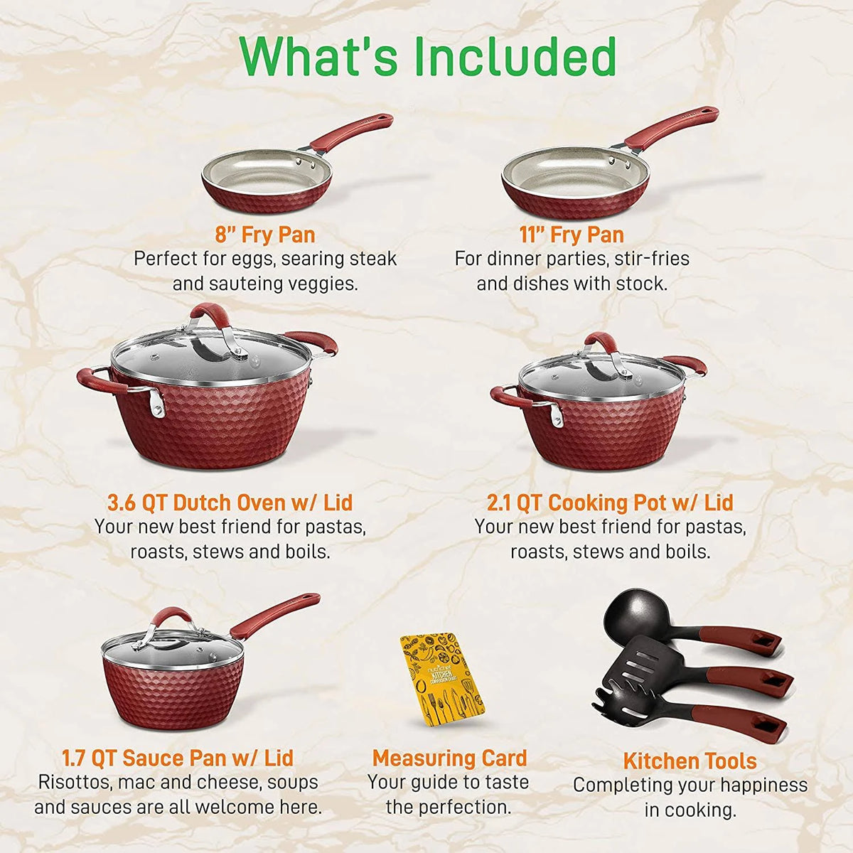 11 Pcs Non-Stick Kitchen Cookware Set T8366