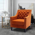 Orange Linen Accent Chair with Solid Wood Legs X627