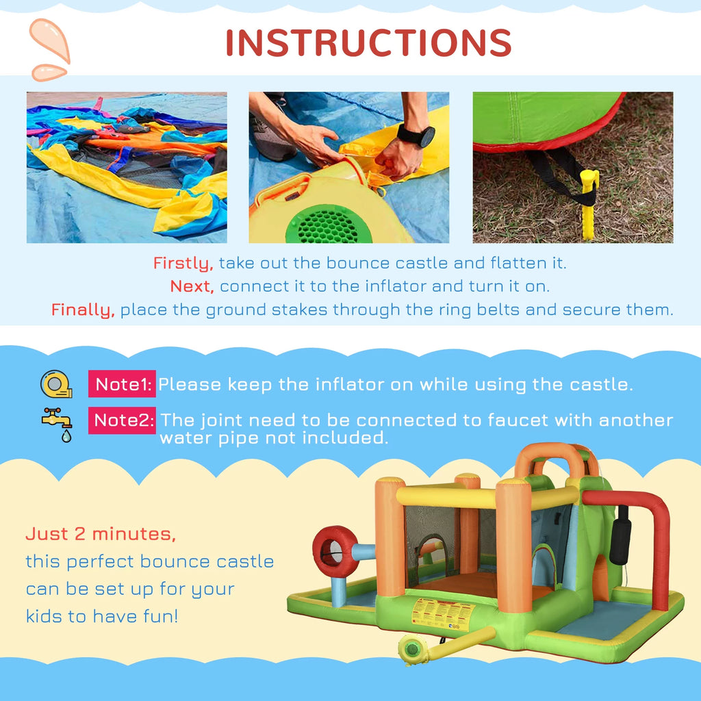 7-in-1 Inflatable Water Slide Bounce House with Carry Bag O4803