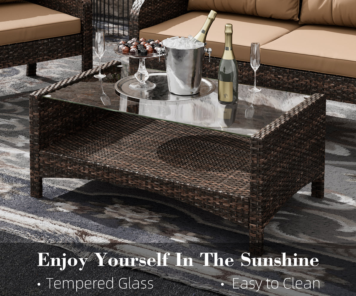 4-Piece Rattan Wicker Sofa Set with Cushions & Coffee Table R192733