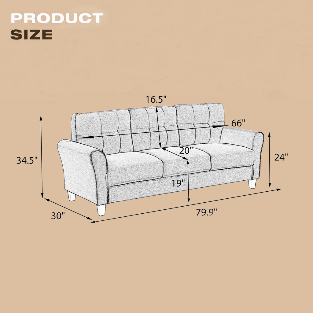 Light Grey Linen 3-Seat Sofa A3762