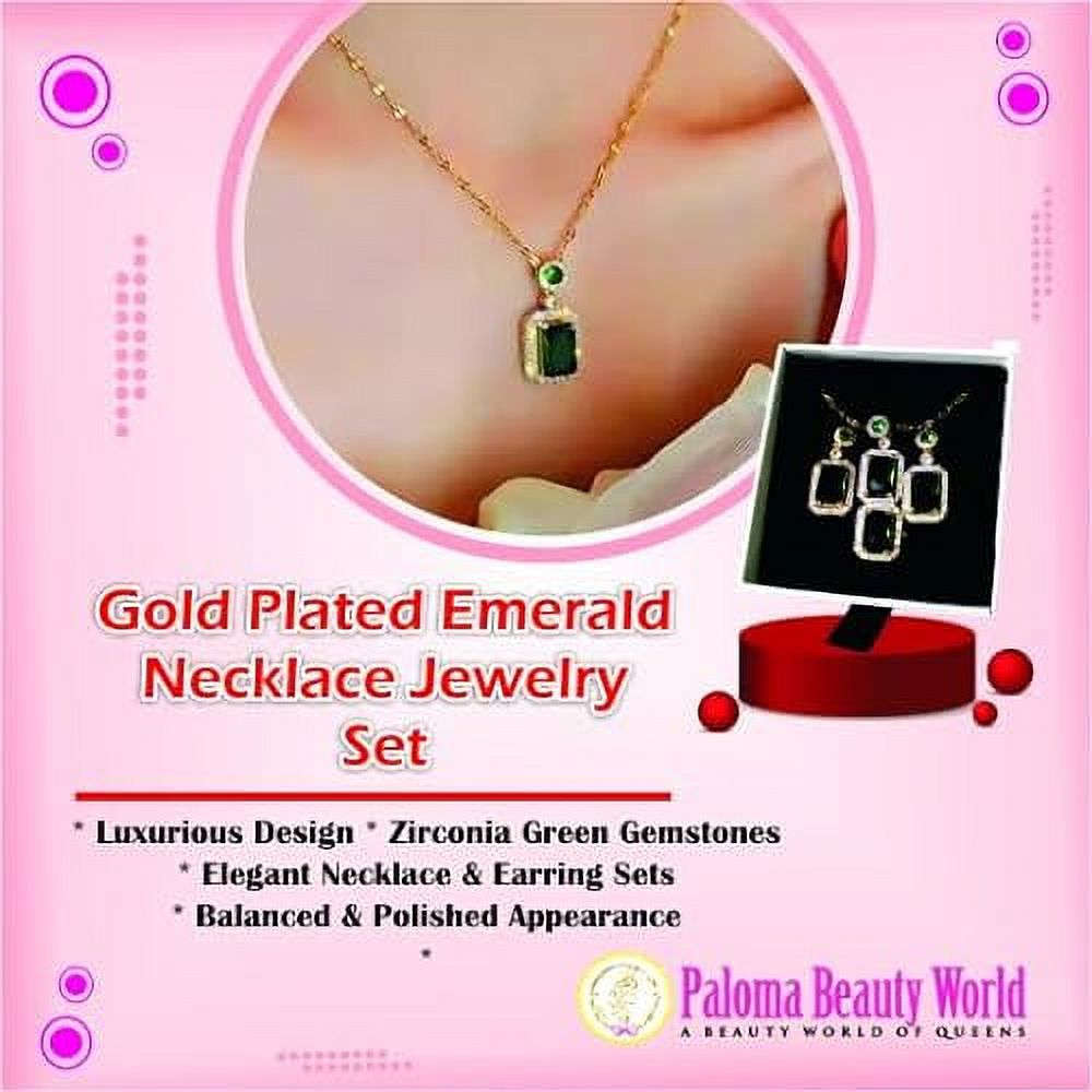 3Pcs/Set Iced Out Cubic Zirconia Green Gemstone Ring Necklace Earrings Gold Plated Jewelry Sets Q3103