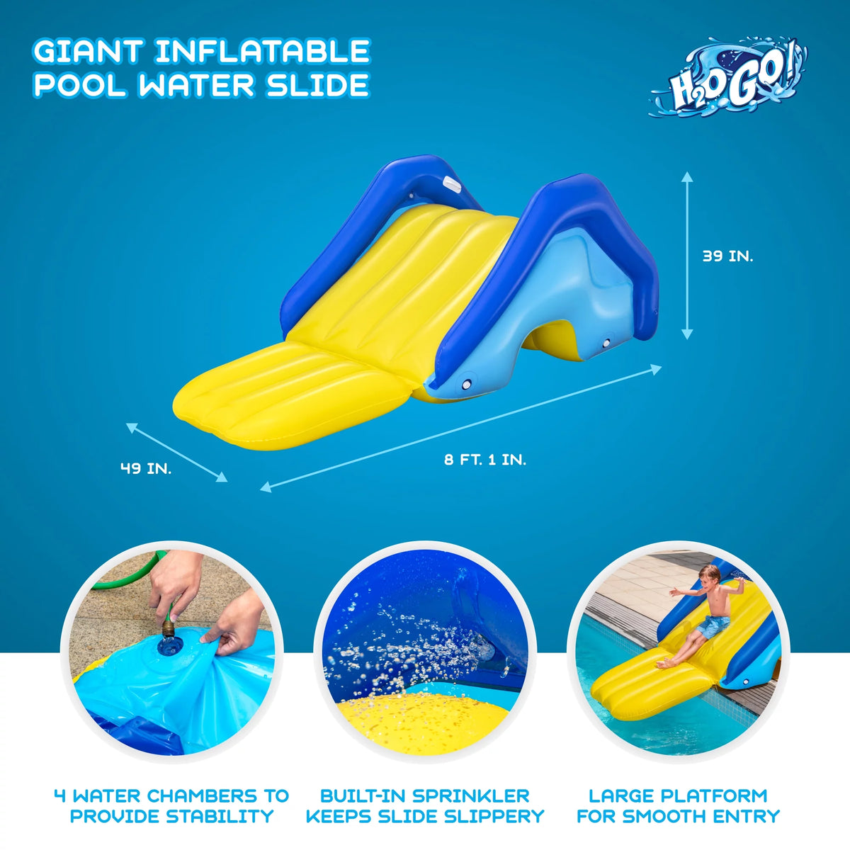 Giant Inflatable Pool Water Slide with Built-In Sprinkler N606