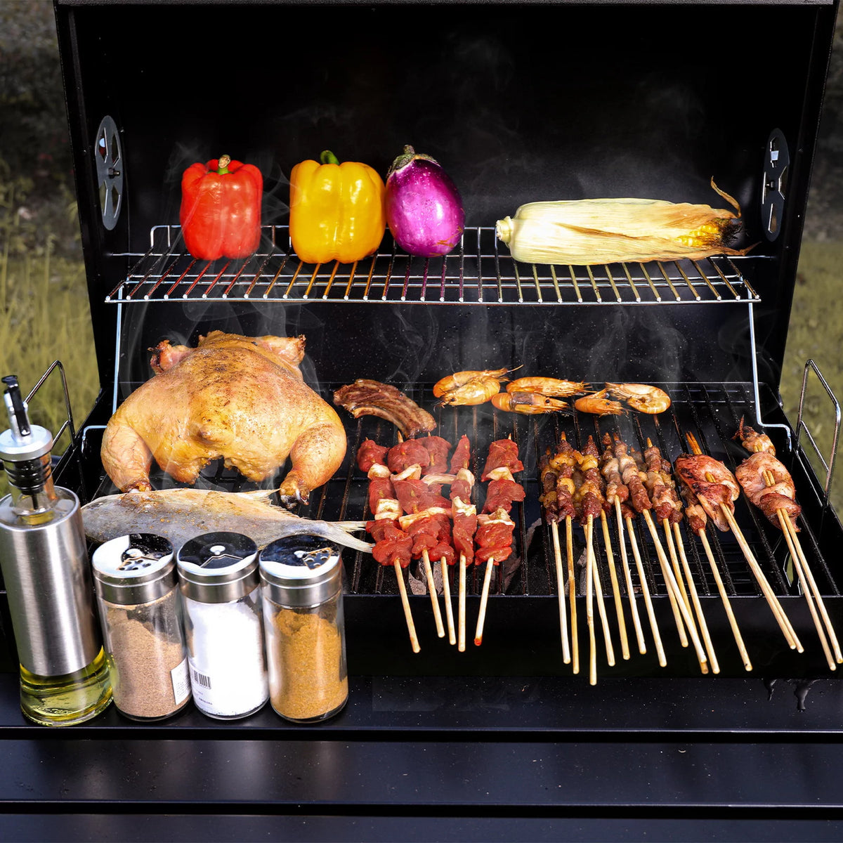 Portable Barrel Charcoal BBQ Grill with Front Shelf W55132
