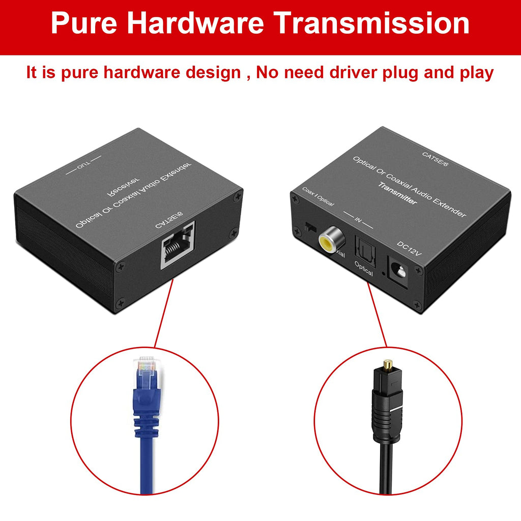 Optical/Coaxial Digital Audio Extender over Cat5E/6 Cable up to 990' (300m) I829