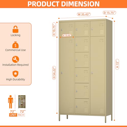 72" H Metal Storage Lockers with Doors and Rod, 7+1 Doors, Camel J559909