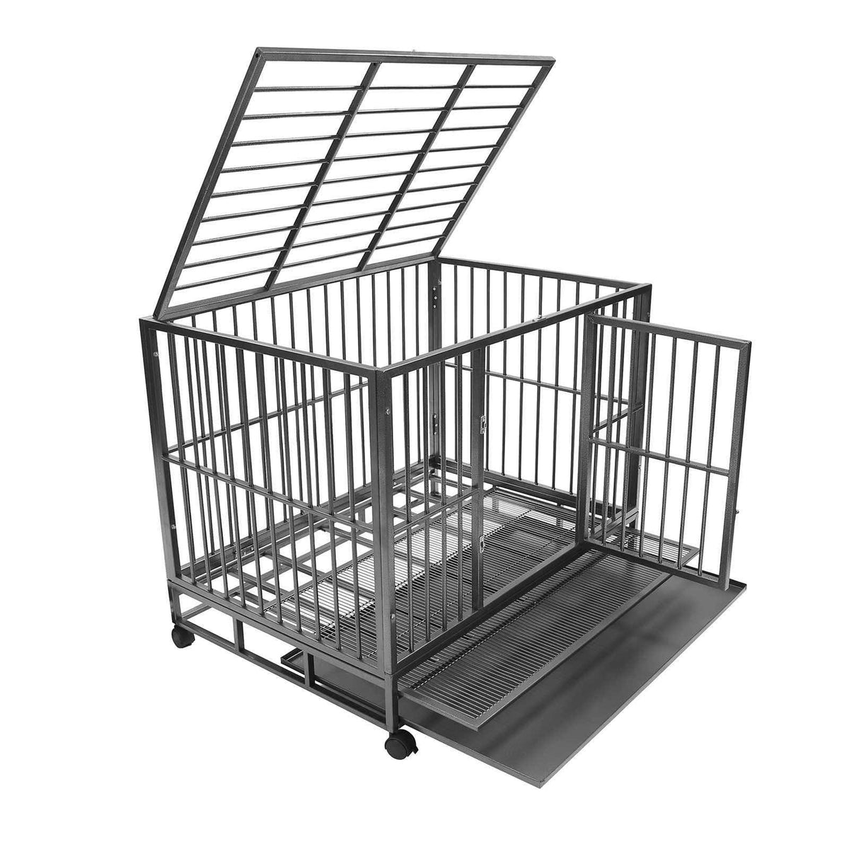 Silver Two-Door Dog Crate with Tray Z96648