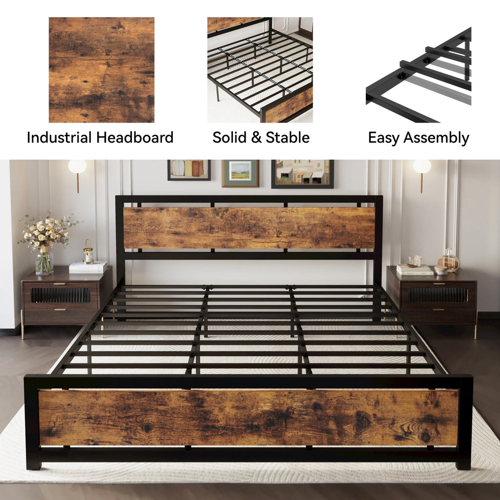 King Platform Bed Frame with Headboard and Under Bed Storage M252199