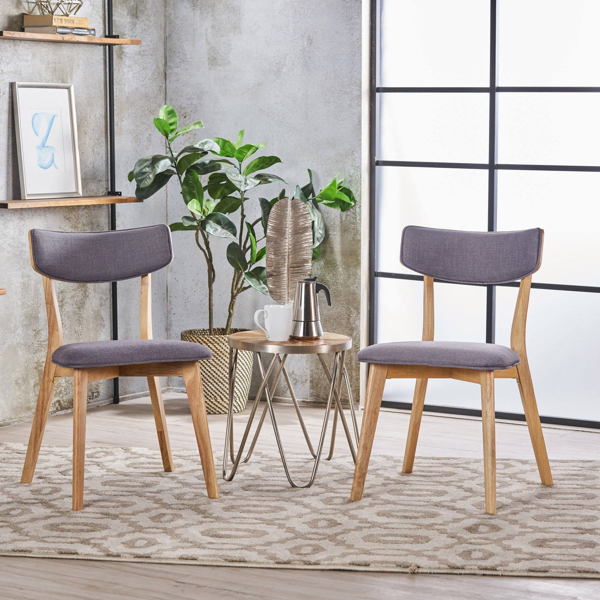 Set of 2 Light Beige Fabric Dining Chairs with Natural Oak Finish S4371
