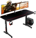 55 Enhanced Larger Gaming Desk with Mouse Pad, Cup Holder Headphone & Speaker Hook, Cabling Management Desk V3975