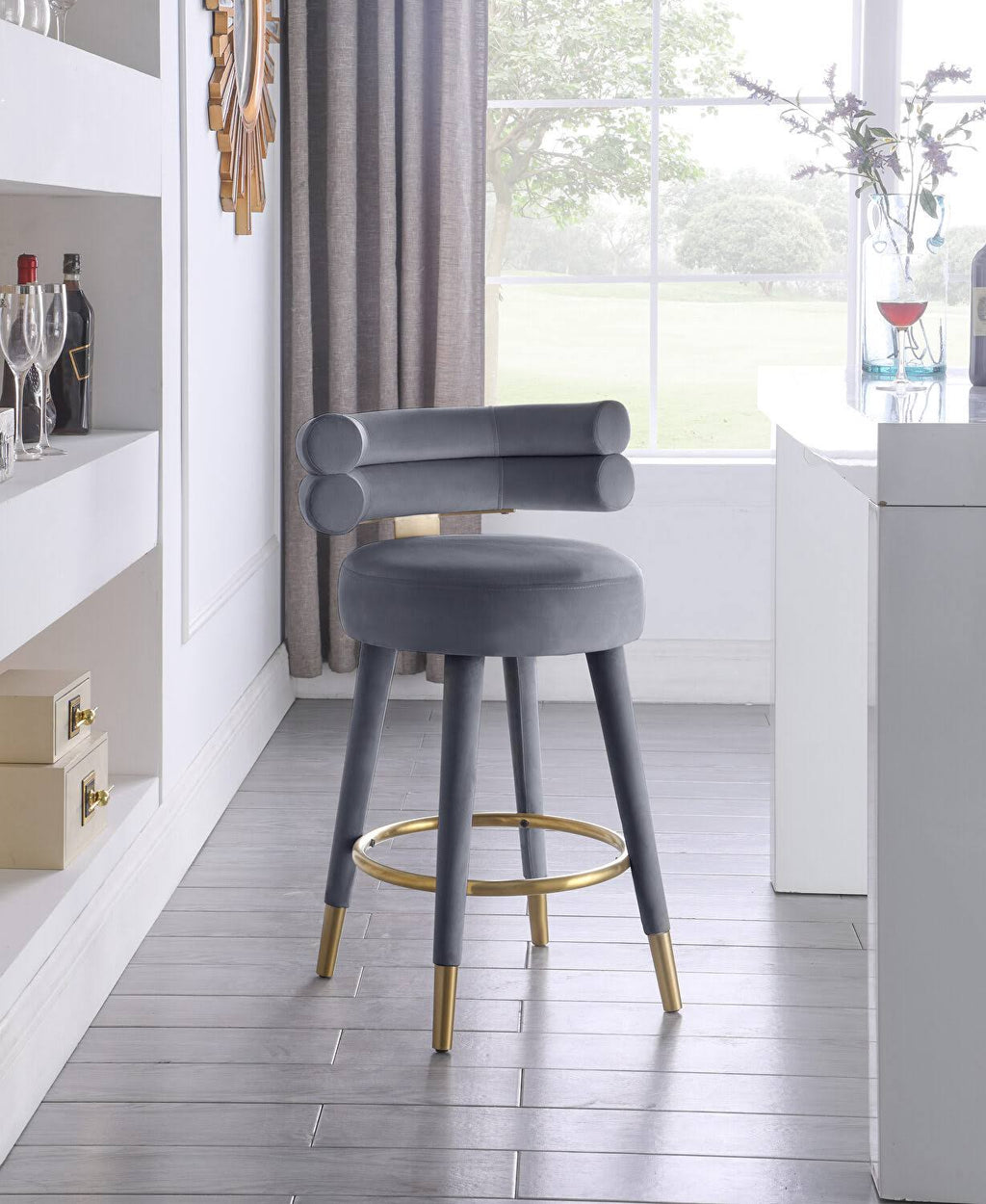 Gray Velvet Counter Stool (Set of 2) W671945