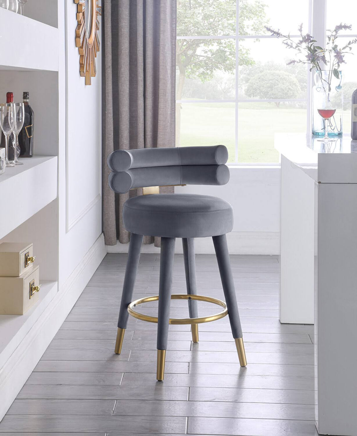 Gray Velvet Counter Stool (Set of 2) W671945