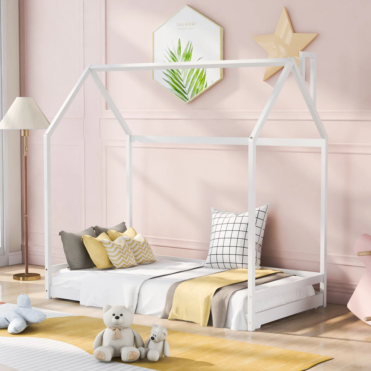 Twin Size White Wood House Bed P140158