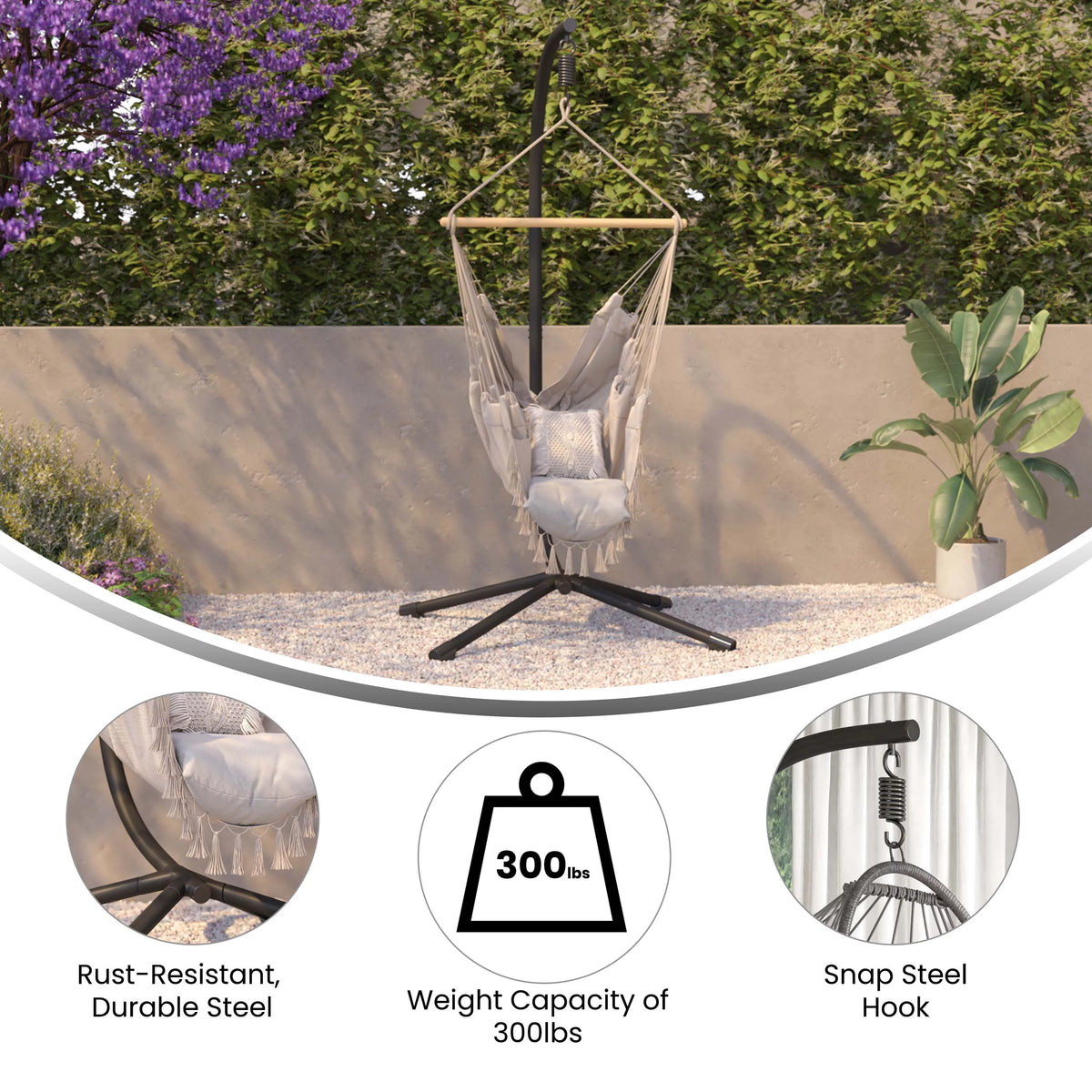 Heavy Duty All-Weather Hanging Hammock Chair C-Stand with Steel Offset Base, Black K684676