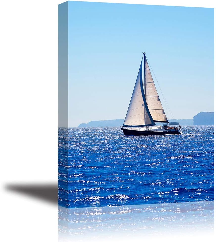 Blue Sea Sailboat Canvas Wall Art 30x20 G631945