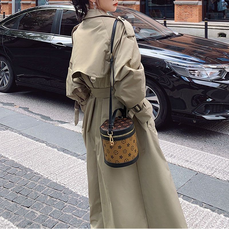 Large Collar Belted Twill Long Trench Coat P623579