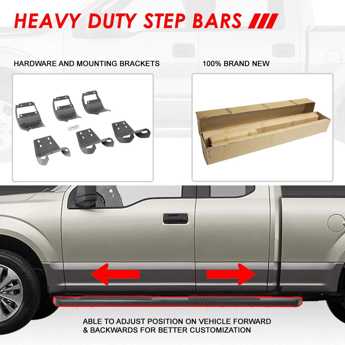 5.5 Inches Stainless Steel Black Powdercoated Side Step Nerf Bar Running Boards O2121