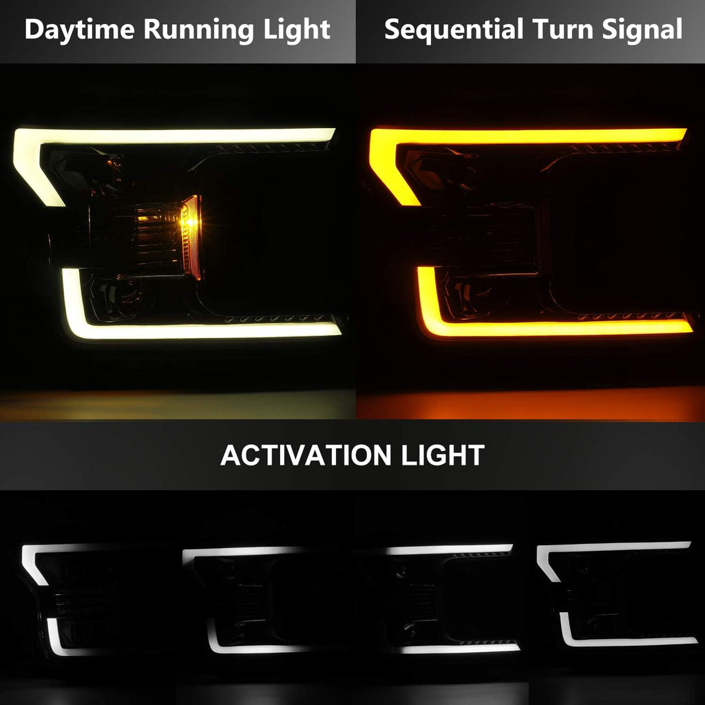 Jet Black LED Tube Dual Projector Headlights H9990