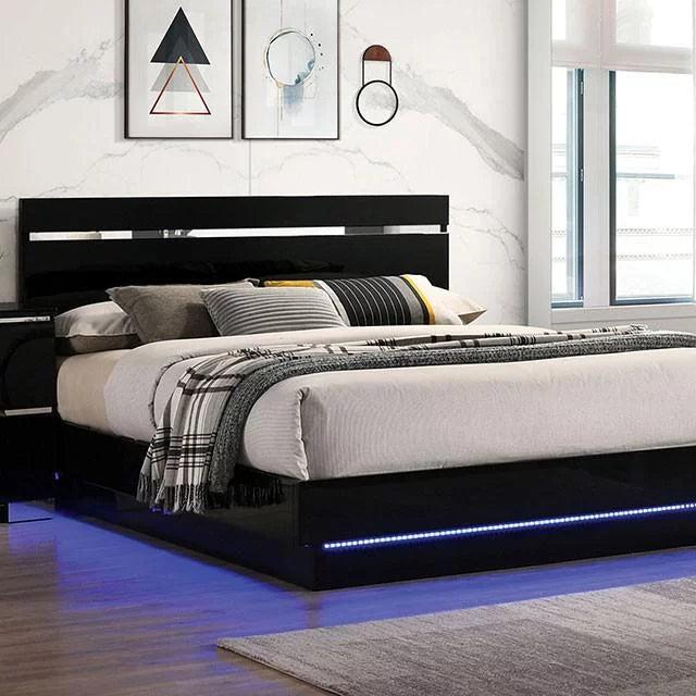 Black Solid Wood 3pcs Bedroom Set R2253