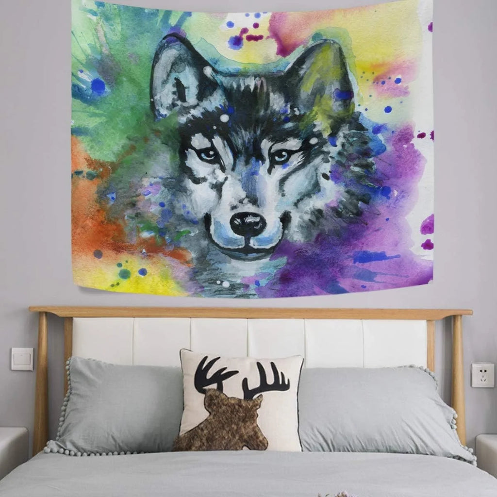 Rainbow Dogs Paw Footprints Black Tapestry Wall Hanging 60"x51" O377099