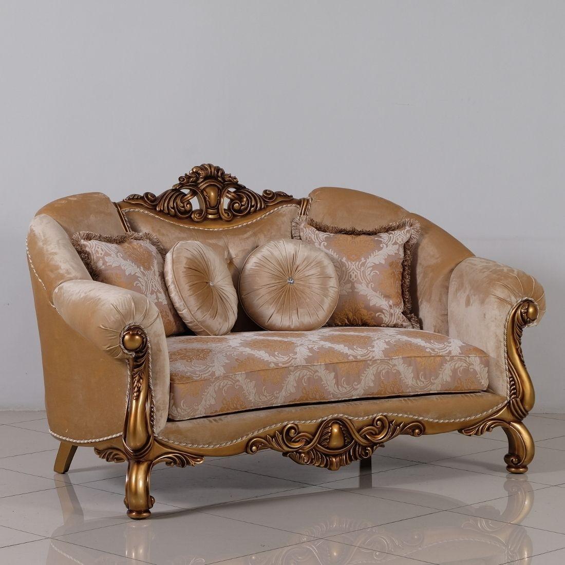 Golden Bronze Wood Trim Loveseat Q360266