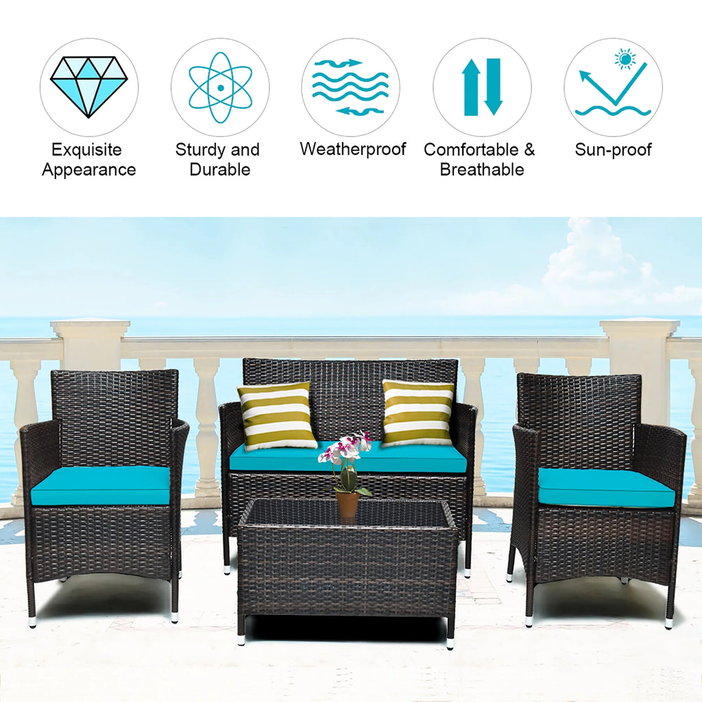 4PCS PE Rattan Wicker Patio Sofa Furniture Set With Cushion Q21757