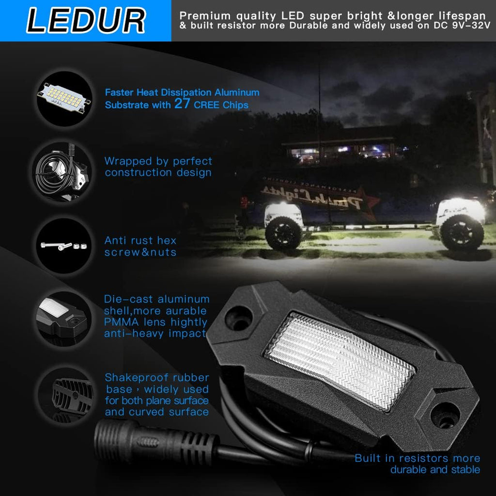 4Pods LED Rock Lights White with Switch Wire Harness W578