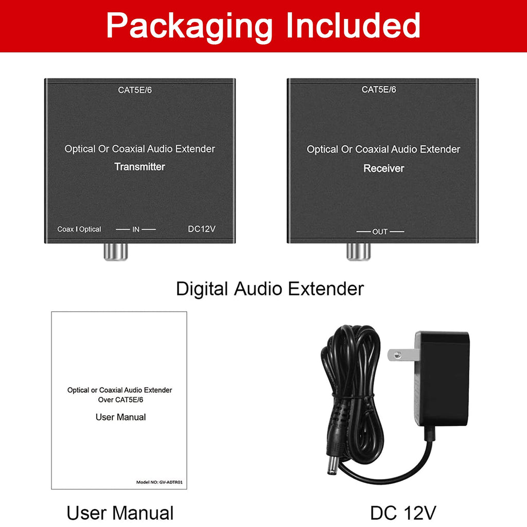 Optical/Coaxial Digital Audio Extender over Cat5E/6 Cable up to 990' (300m) I829