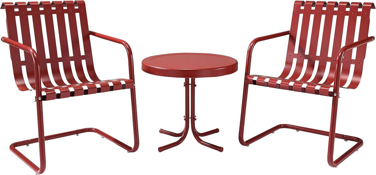 Caribbean Blue Retro Metal Outdoor Conversation Set with Side Table and 2 Chairs R672302